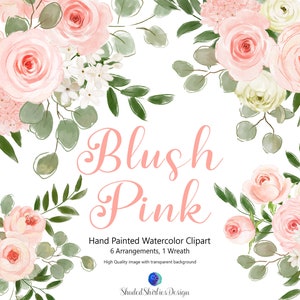 Acuarela Blush Pink Roses, Blush florales y vegetación, Flores de boda, Imágenes prediseñadas de acuarela