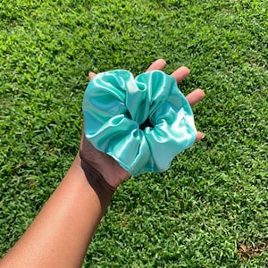 Light Teal Scrunchies | Satin Scrunchies, Elastic Satin Hair Ties | Hair Accessories | Hair Ties for Women, Girls