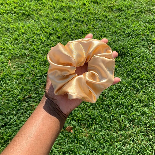 Light Gold Scrunchies | Satin Scrunchies, Elastic Satin Hair Ties | Hair Accessories | Hair Ties for Women, Girls