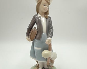 Retired Lladro Figurine: "Autumn" Glazed Porcelain School Girl with Doll