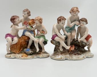 Antique Capodimonte Pair Porcelain Figurines , Hand-Painted Italian Collectible, Vintage Decorative Statue