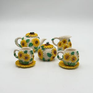 Russ Blossom Mini Sunflower Tea Set, 9-Piece Miniature Display