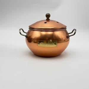 Vintage Copper Potpourri Pot Brass Handles Vented Lid Simmer Pot