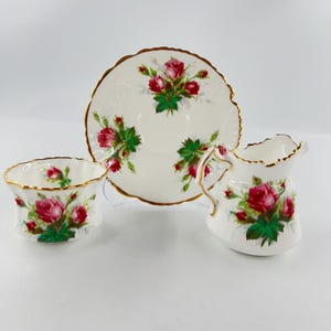 Vintage Hammersley Grandmother&#39;s Rose 3 Pieces Sugar Bowl Creamer and Saucer Bone China/ Made in England /