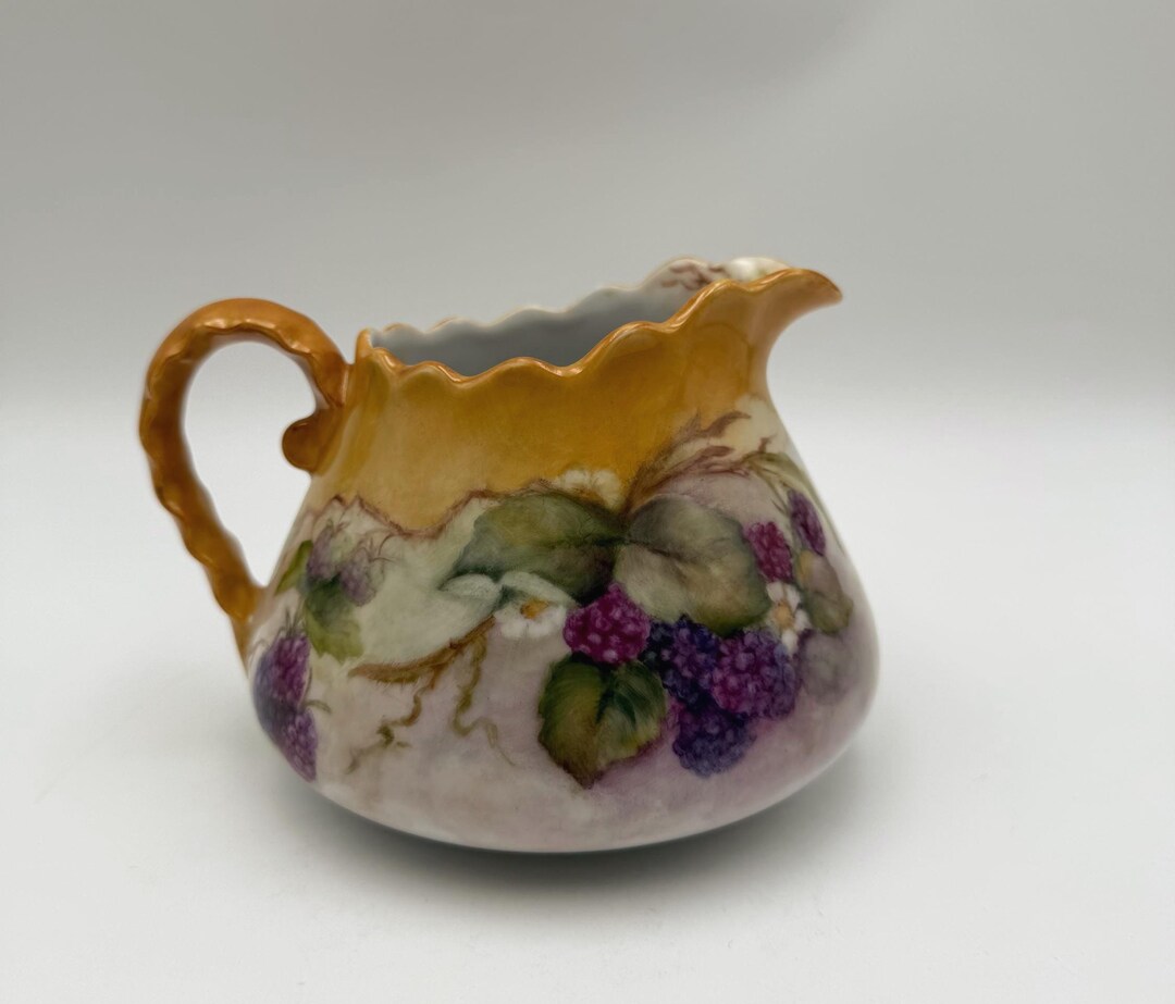Vintage Raspberry Ceramic Pitcher Vintage Hand Painted Black Raspberry Design Pitcher 3.8''height and 5.5 ...
