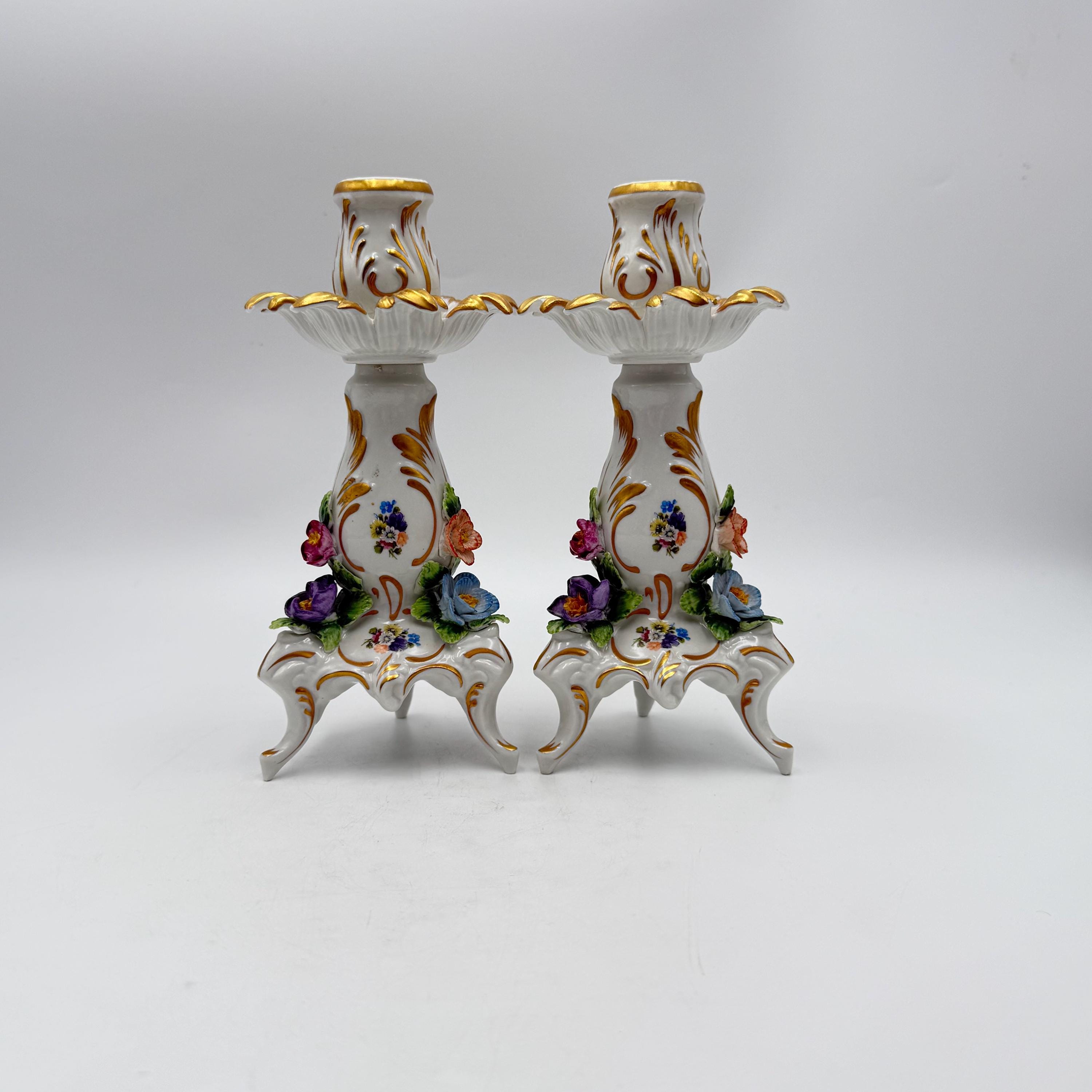 Vintage Dresden Design Sandizell Porcelain Hand Painted Candle