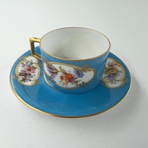 Antique Fraureuth Germany Tea Cup and Saucer/ Hand Painted Porcelain Floral Tea Cup And Saucer/1.2&#39;&#39;height-1&#39;&#39;depth-3&#39;&#39;width