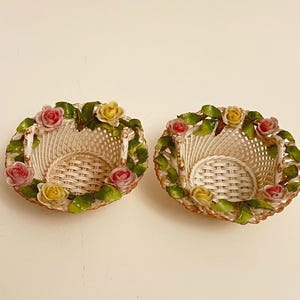 Vintage Reticulated Ceramic Flower Baskets: Cottagecore Home Decor