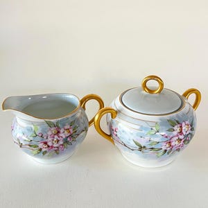 Thomas Sevres Bavaria Hand Painted  Porcelain  Creamer & Sugar Bowl /Antique Serves Bavaria