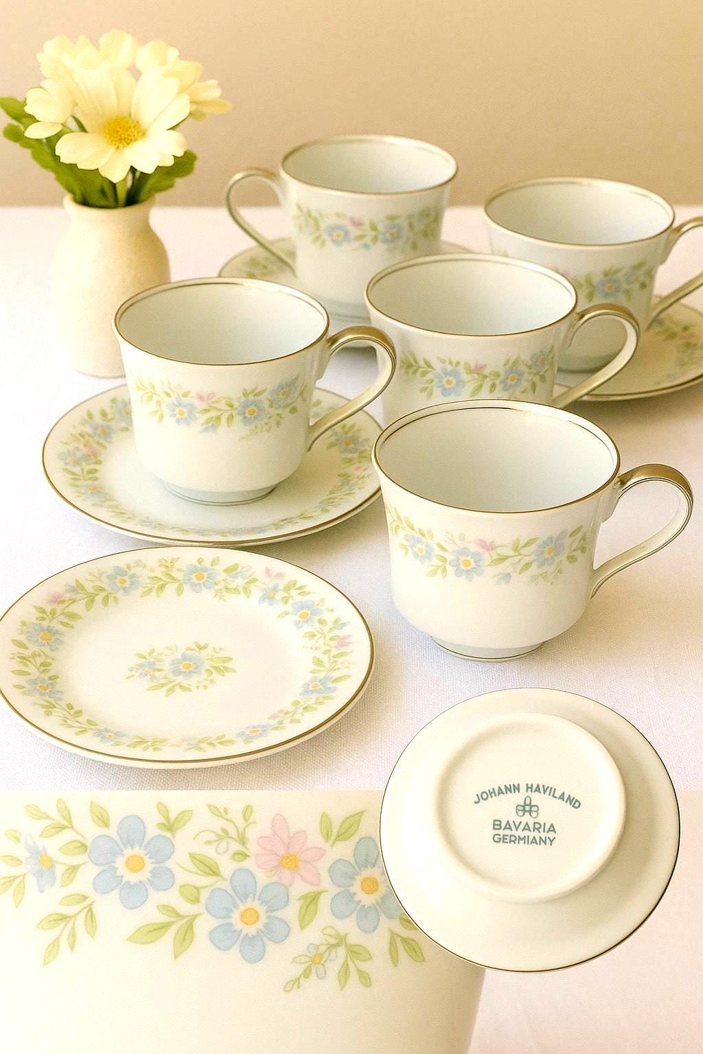 Vintage Johann Haviland Bavaria Tea Set: Blue Garland Floral