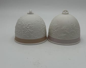 Vintage  Lladro  Collectors Society  “Spring Bell” 1990 Porcelain Ornament Set of 2  ,3''tall
