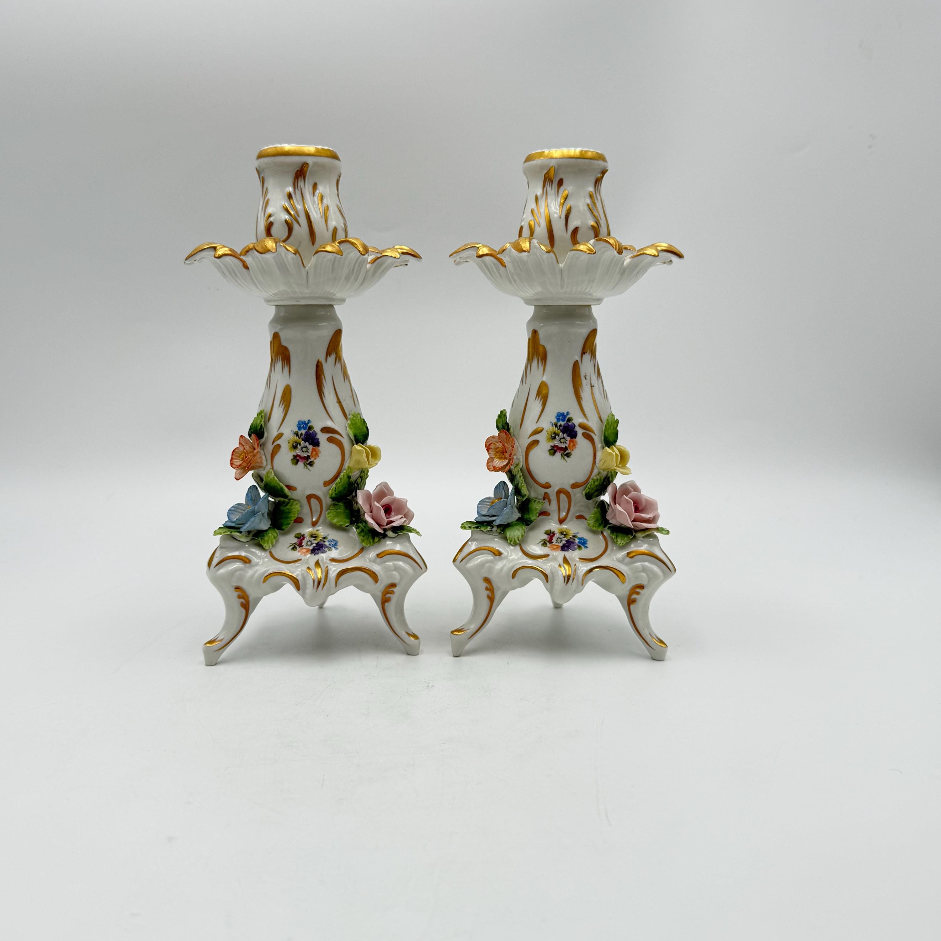 Vintage Dresden Design Sandizell Porcelain Hand Painted Candle