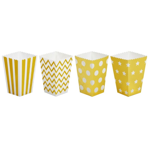 ewtshop® 48 Stück Popcornboxen groß, gold in 4 Designs, Popcorn Tüten oder Candy Container für Partys, Kinoabende, maschinell