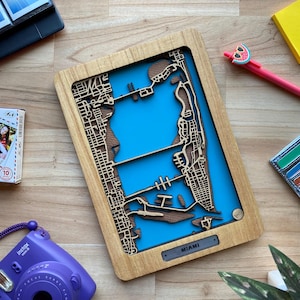 Miami - Florida 3DKarte, Dekoration, einzigartiges Geschenk für Reisende, spezielle ideale Dekoration für Ihr Zuhause, Büro, Geschäft und Hotels.Loving Erinnerungsgeschenk