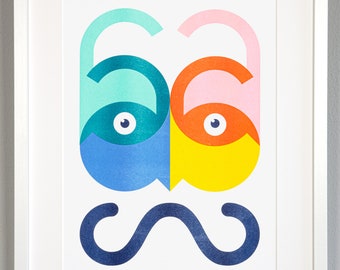 Moustache – RISO print A3 fine art