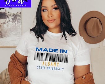 Hecho en la Universidad Estatal de Albany. Archivo SVG de corte, imprimible en formato PNG y JPEG para transferencia térmica. Descarga instantánea.