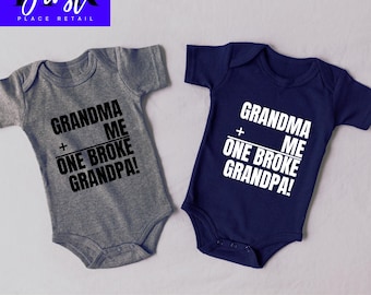 Funny Baby Bodysuit SVG, Grandma Me + One Broke Grandpa, New Grandparent Gift, Baby Shower SVG, Infant Shirt Design png svg jpg