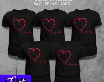 Heart Health Family Bundle SVG PNG JPG | Heart Walk Shirt Designs | Survivor Support Family Shirts | Cardiovascular Awareness Bundle