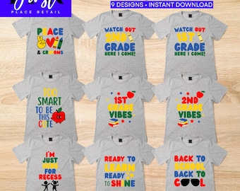 Zurück zu Schule PNG T-Shirt Design-Paket - Elementare Kinder Digitaler Download | Erster Schultag SVG Sublimation