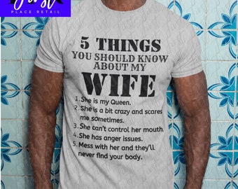 5 Things You Should Know About My Wife SVG Cut File, Printable png and jpeg for Iron On Transfer. Instant Download.