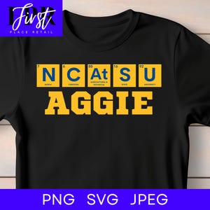 ノースカロライナ A&T 州立大学 Aggie Elements テーブル svg カット ファイル、アイロン転写用の印刷可能な png および jpeg。即時ダウンロード。