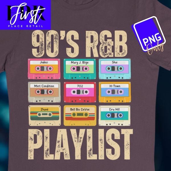 90s R&B Playlist Printable png ONLY for Iron On Transfer. Instant Download.