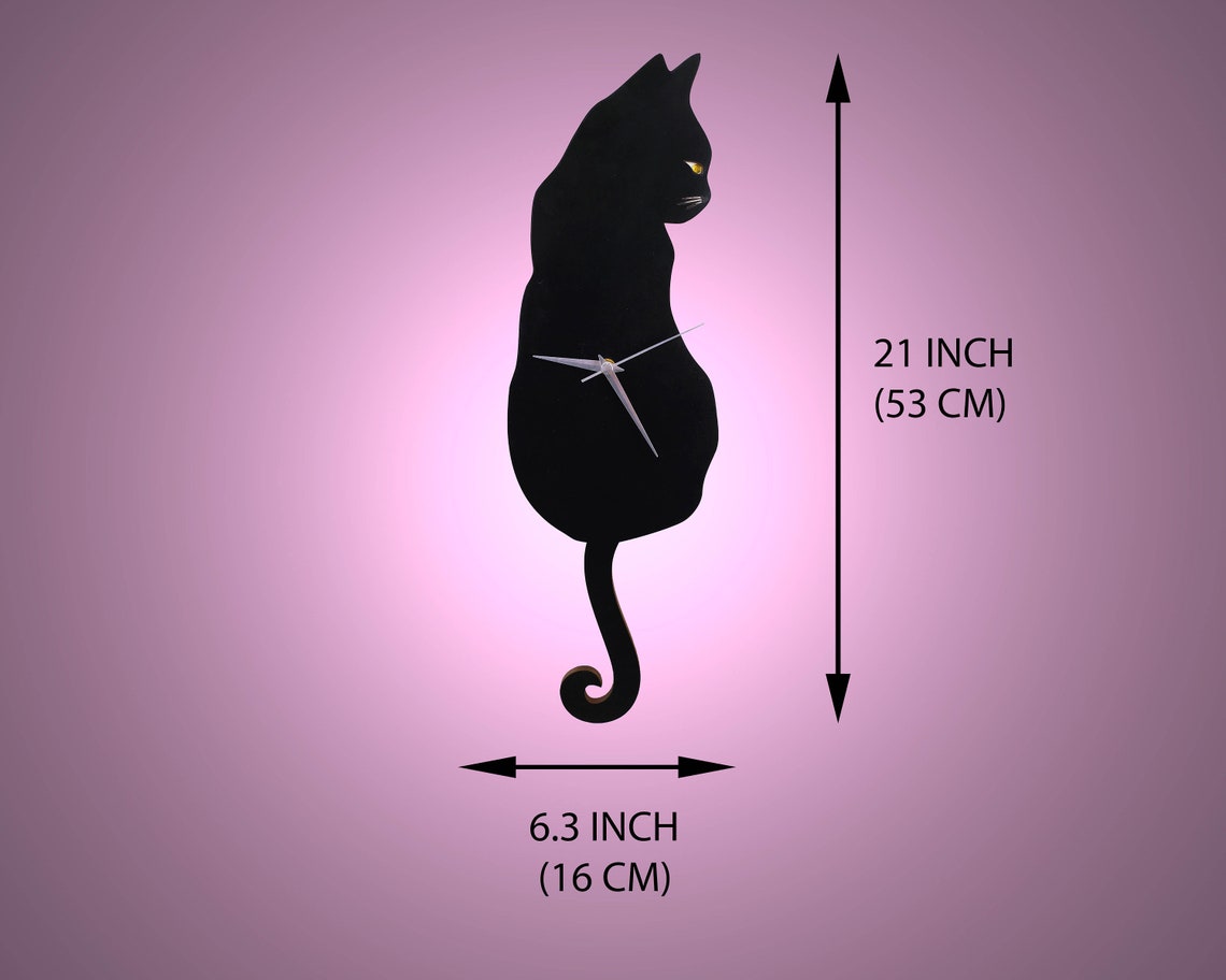 Black Cat Pendulum Wall Clock Cat Clock Cat Clock With Etsy