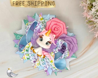 Cute Unicorn Hair Bow- Unicorn Hairbow for Little Girls-Unicorn Gifts-Gift for Little Girls-Bow Boutique for Girls-Unicorn Hair Accessories