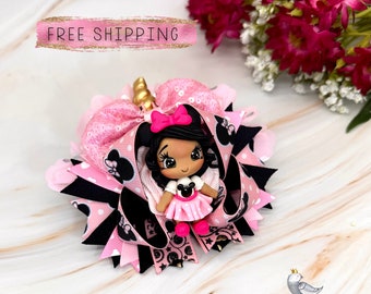 Cute Minnie Girl Hairbow-Minnie Hairbow for Little Girls-Bows Gift for Little Girls-Minnie Unicorn Hairbows Gifts-Pink Bow Boutique for Girl