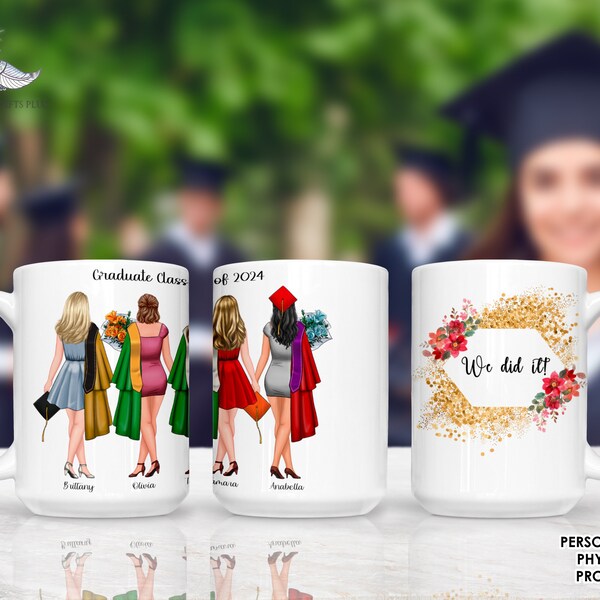 Custom Group Grad Gift-Personalized College Best Friend Mug Gift-4 Graduates-Besties Graduation Gift-College Graduate Girls