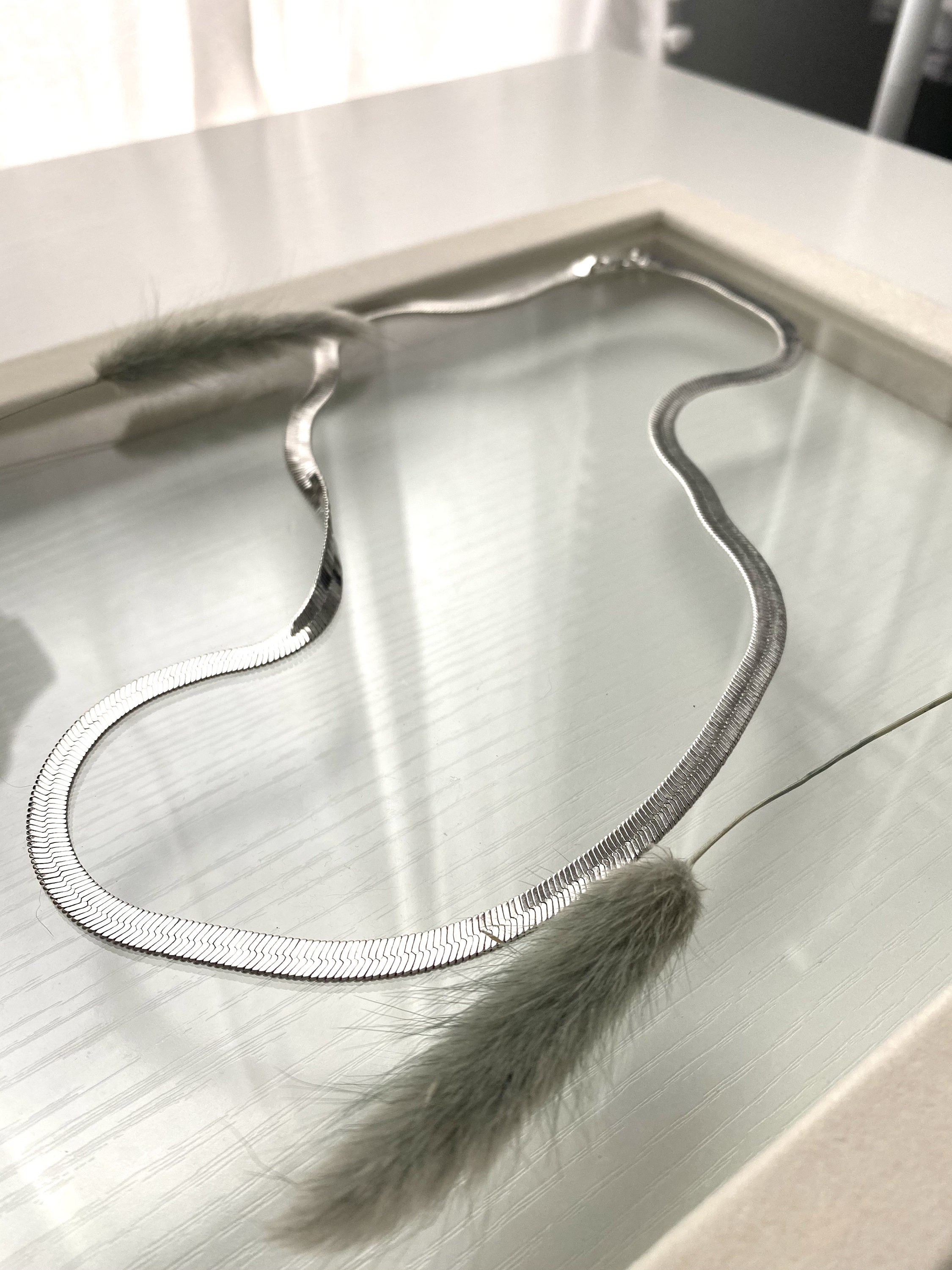 Rhodium Plated Herringbone Chain Etsy UK