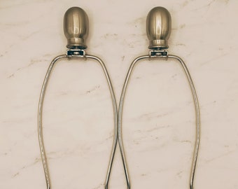 2 Brushed Nickel LAMP FINIALS & HARPS  ~ 8" harps ~  Washer (reflector) style ~ fREE sHIPPING