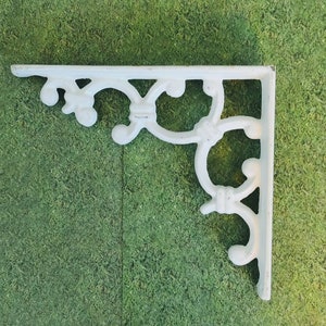 2 Antique White SHELF PLANT BRACKETS ~ Thick Metal ~ Swirl Design