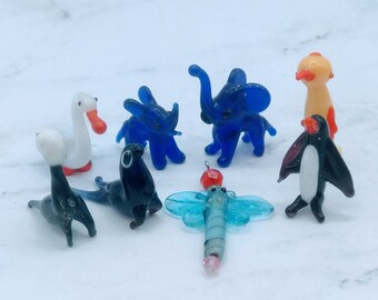 6 FIGURAS SOPLADAS A MANO ~ Vidrio ~ Jardín de Hadas ~ Elefante ~ Pato ~ Pingüino ~ Pájaro Amarillo ~ Mariposa ~ Focas ~ ENVÍO GRATIS