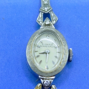 14k GIRARD PERREGAUX Ladies White gold DIAMOND  watch ~ 34 Tested diamonds ~ Runs good ~ Cocktail Bracelet watch ~  13.7g ~ fREE sHIPPING