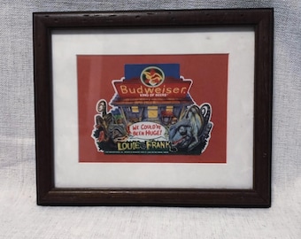 Vintage  BUDWEISER LOUIE & FRANK ~ Hand Framed Advertisement ~  fREE sHIPPING