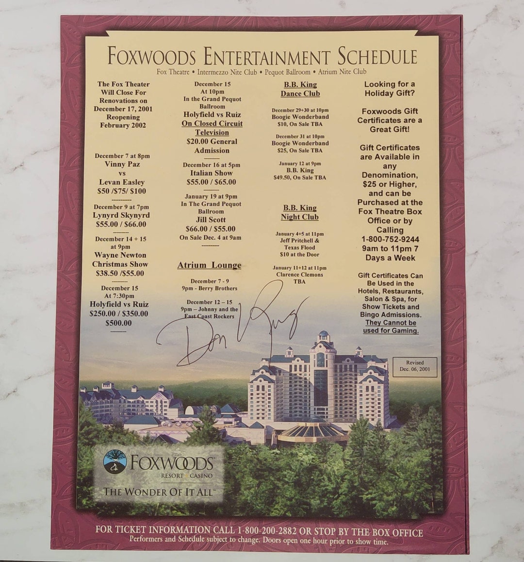 SIGNED DON KING Foxwoods Collectible Ruiz Holyfield Fight Entertainment