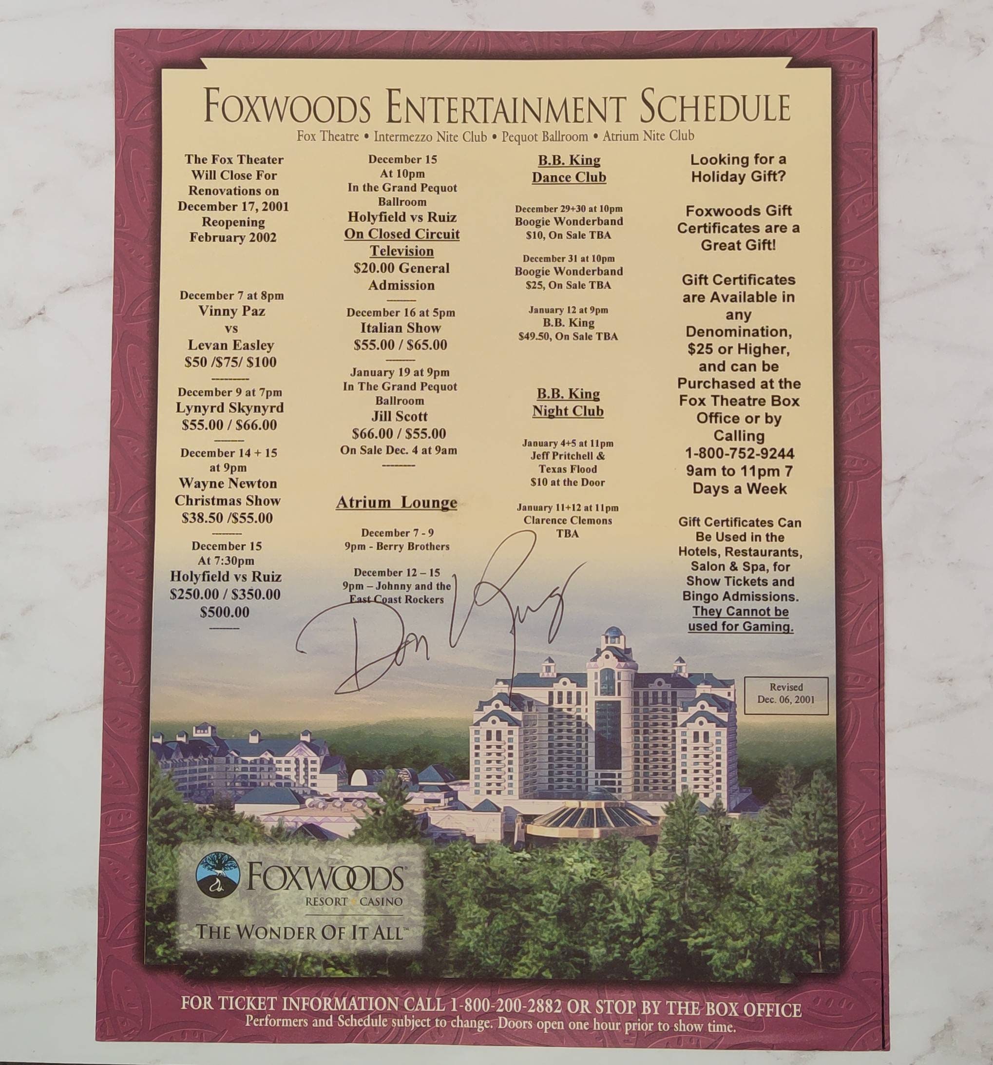 SIGNED DON KING Foxwoods Collectible Ruiz Holyfield Fight Entertainment