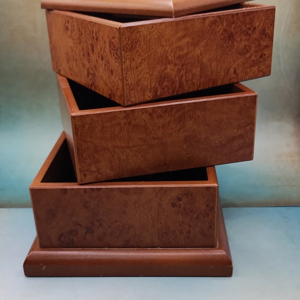 Swivel DRAWER JEWELRY BOX ~ Four compartments ~ Cloth interior ~ Birds eye wood ~ fREE sHIPPING