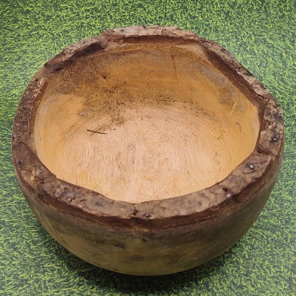 Burled Wood Bowl With Live Edge Bark Rim