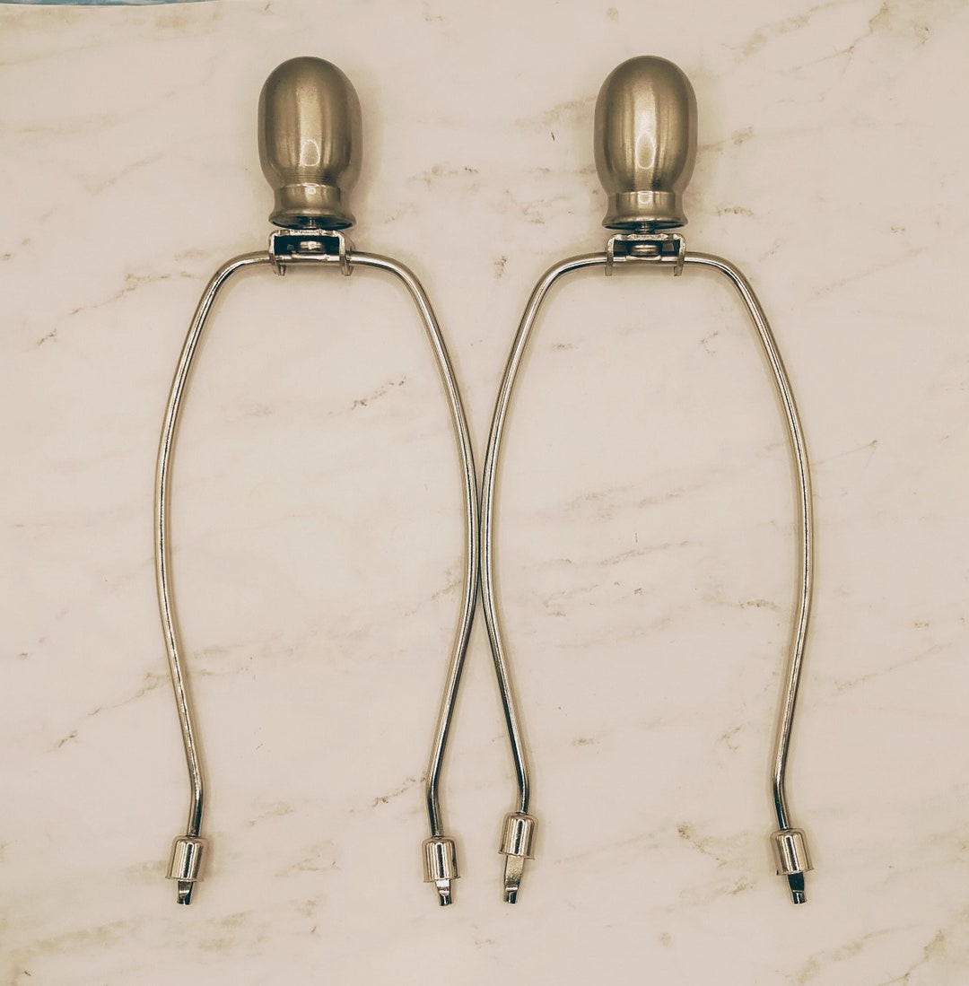 2 Brushed Nickel LAMP FINIALS & HARPS ~ 8