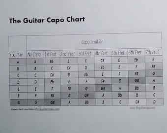 Laminated Guitar Capo Chart & Tips - Double Sided