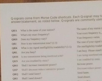 Q- Signals Chart For US Amateur Radio, Ham Radio ~ Laminated ~