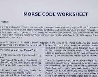 Laminated Morse Code Worksheet - Double Sided