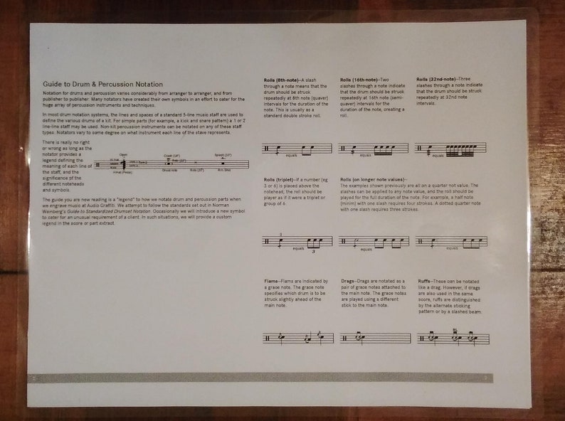 Guide to Drum & Percussion Notation Double Sided FREE Shipping Etsy