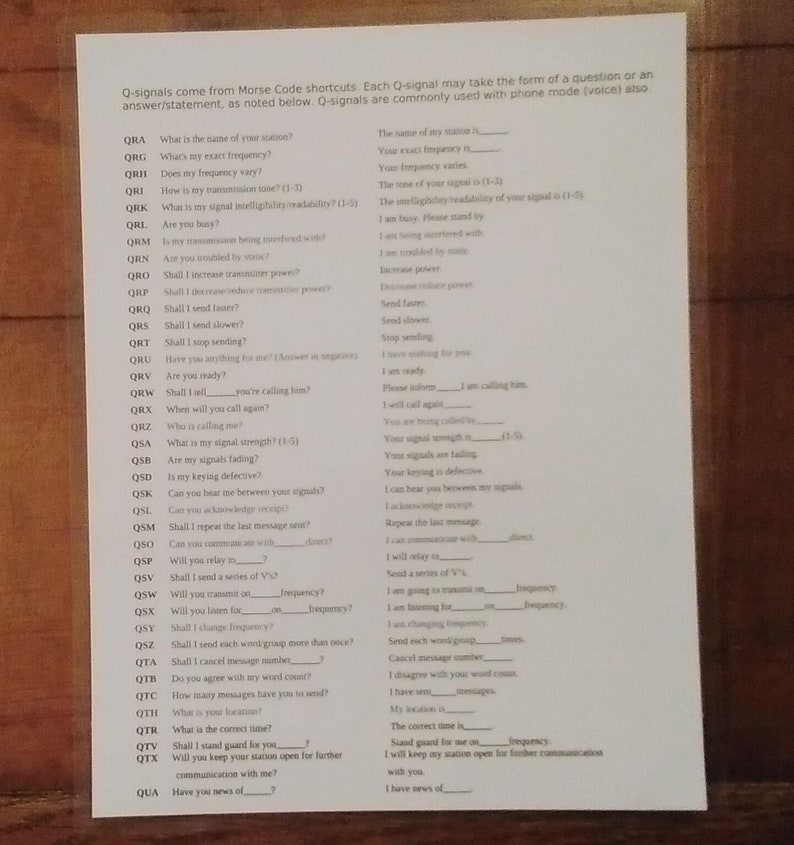Q Signals Chart for US Amateur Radio Ham Radio Laminated Etsy