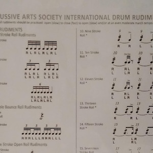 International Drum Rudiments Chart ~ Laminated ~ Double Sided