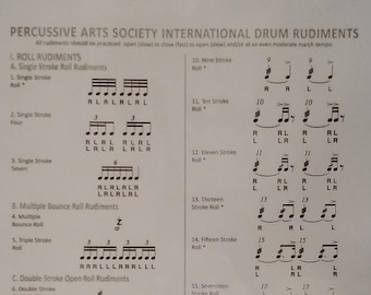 International Drum Rudiments Chart ~ Laminated ~ Double Sided