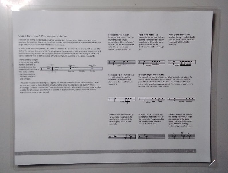Guide to Drum & Percussion Notation Double Sided FREE Shipping Etsy