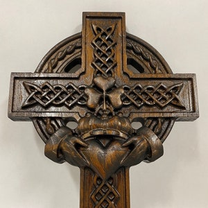 Ornate Claddagh Cross, Claddagh Wall Hanging Cross, Large Celtic Cross, Celtic Cross, Spiritual and Religious Wall Art Décor, 3D Engraved